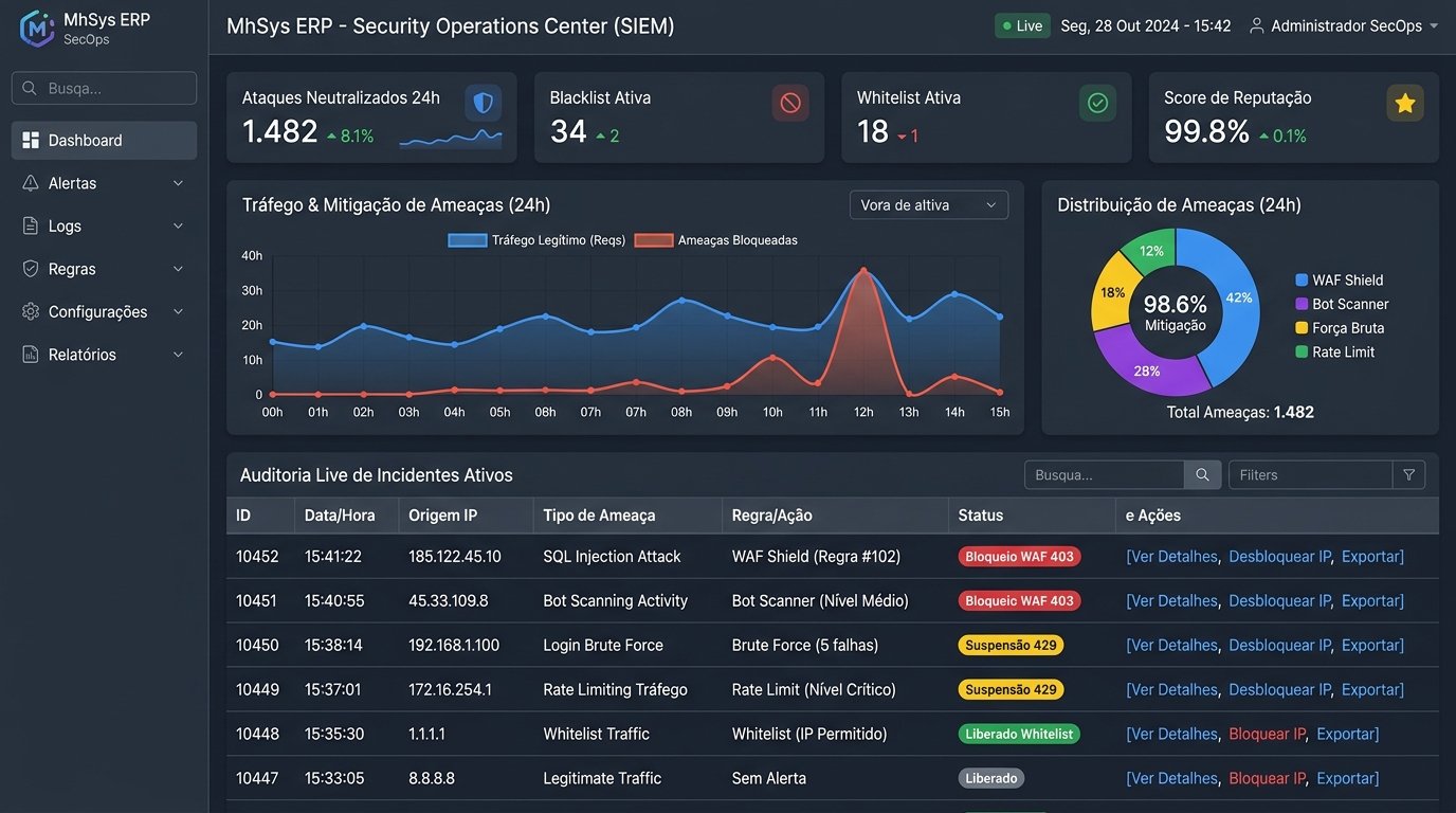 Cockpit da Central de Segurança & SecOps SIEM - MhSys ERP